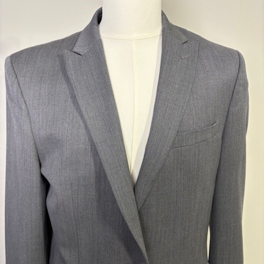 Egara Men's Grey Wool Slim Fit‎ Blazer Suit Jacket Size 42 Long